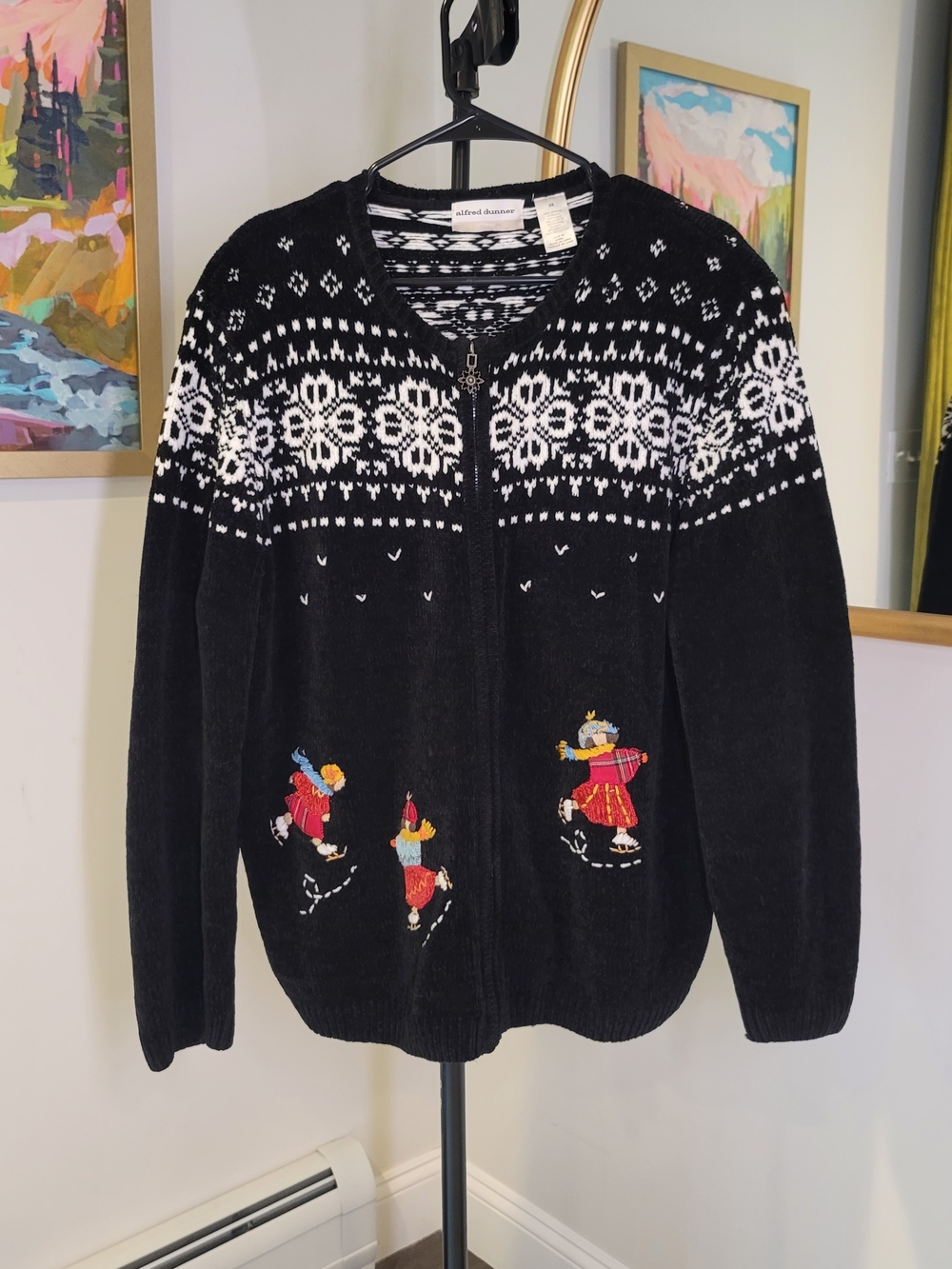 ALFRED DUNNER Chenile Cardigan Ice Skater Snowflake Cottagecore Women's Size 2X